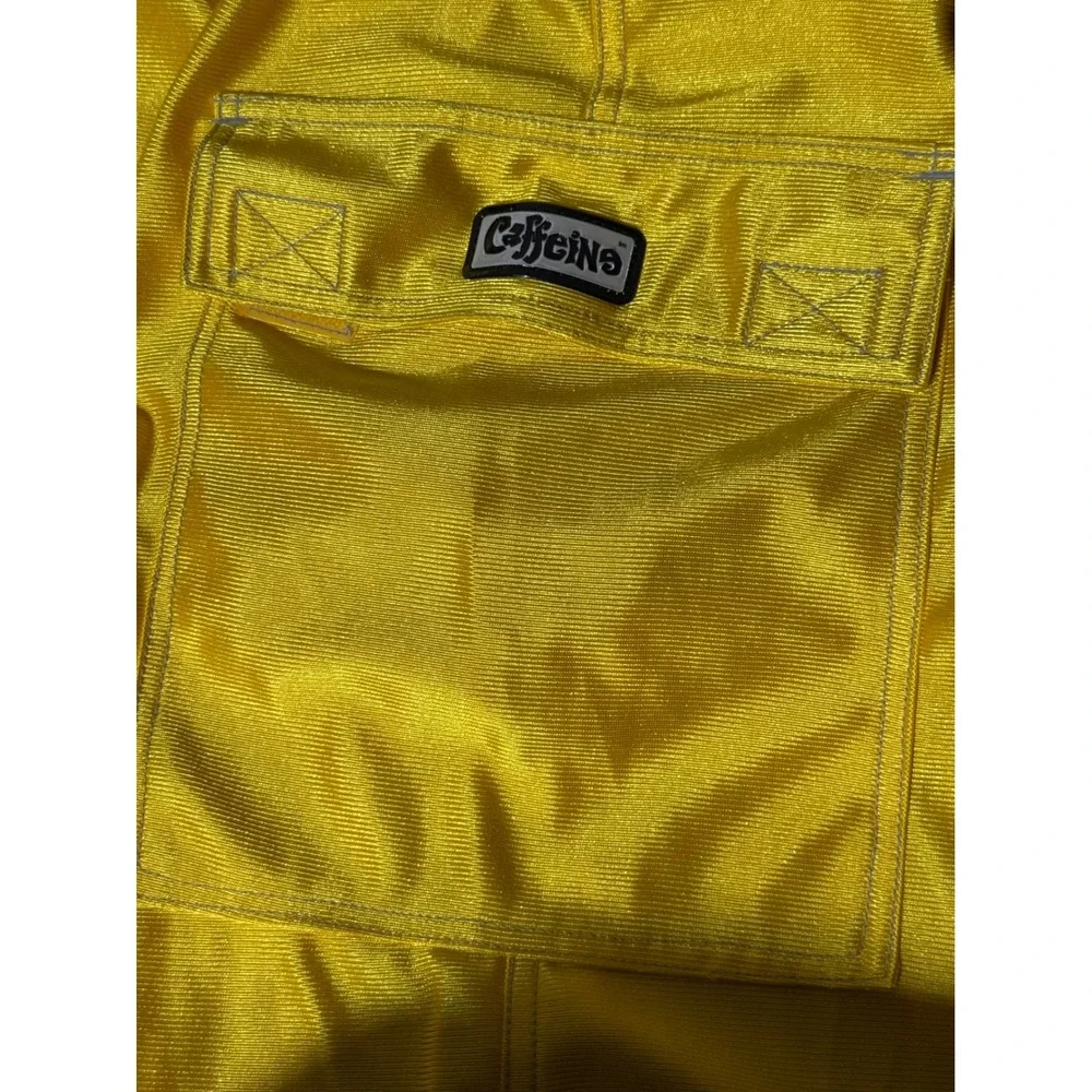 Caffeine Skater Parachute Pants Yellow Mens Large Baggy Cargo Rave Festival Y2K